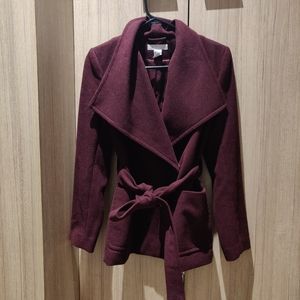 H&M burgundy short wool wrap coat size 2
